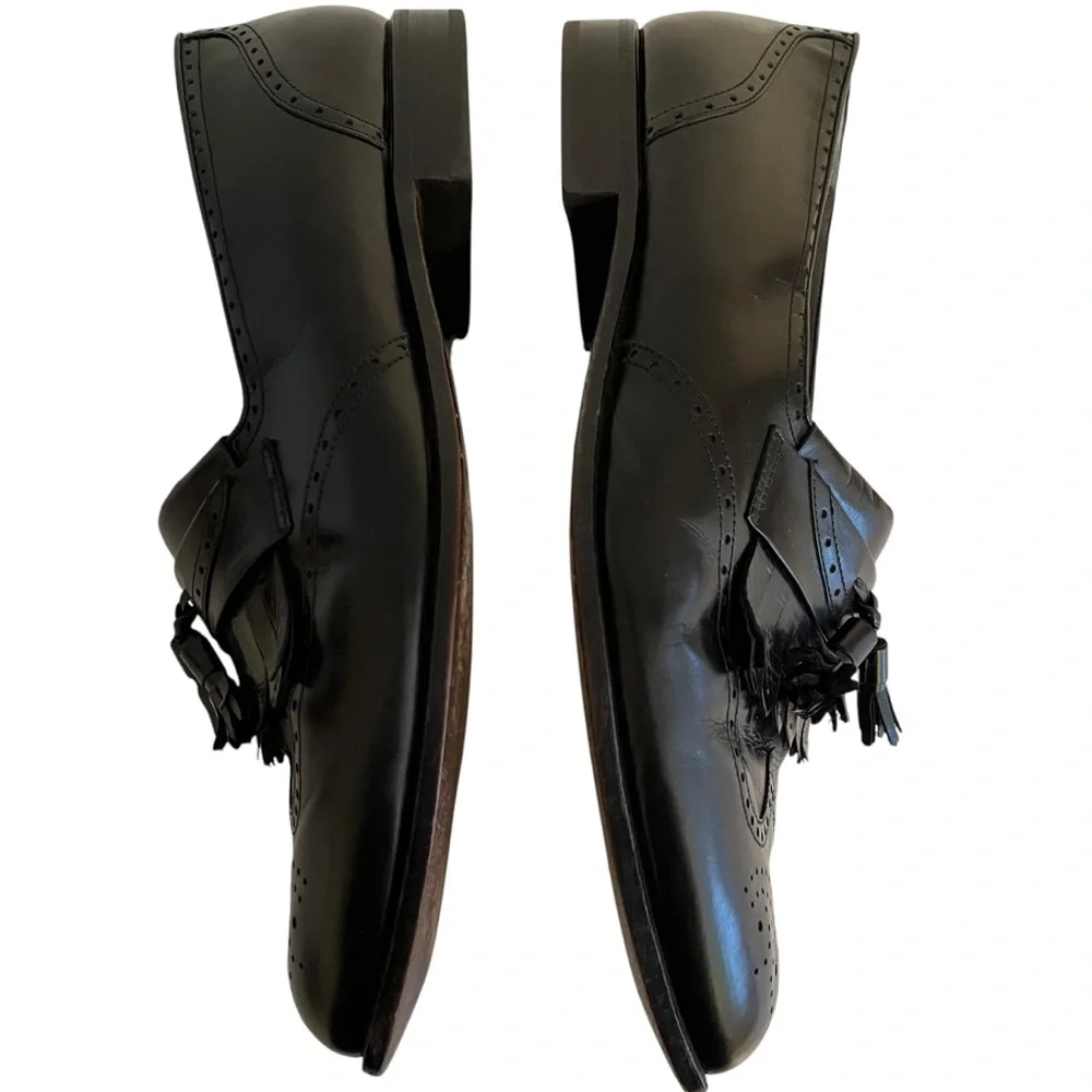 Bally Black Leather Klitie Loafer Wingtips with Tassels 10.5W LIKE NEW